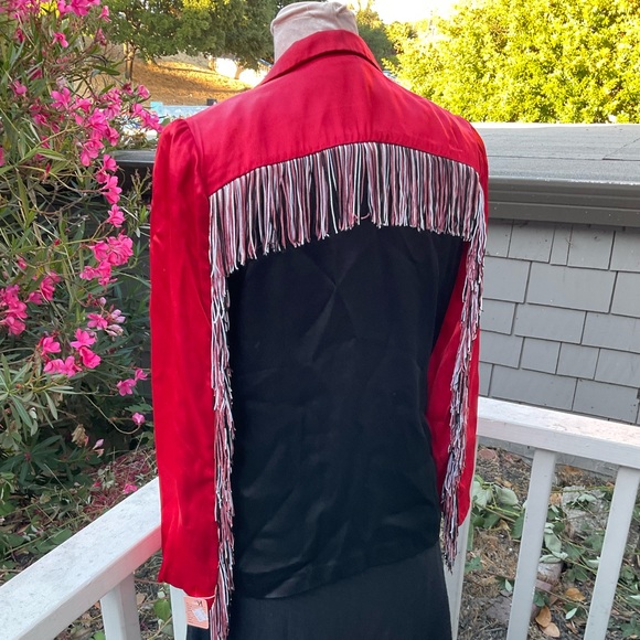 Vintage Rusty’s Place LTD. open front satin jacket fringe color block Small - Picture 5 of 16